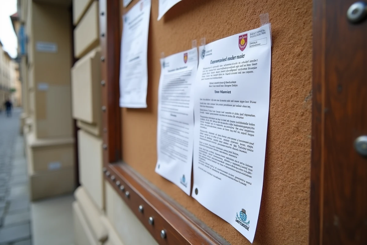 Affichage officiel d'une publication de bans de mariage sur le panneau d'une mairie en 2026