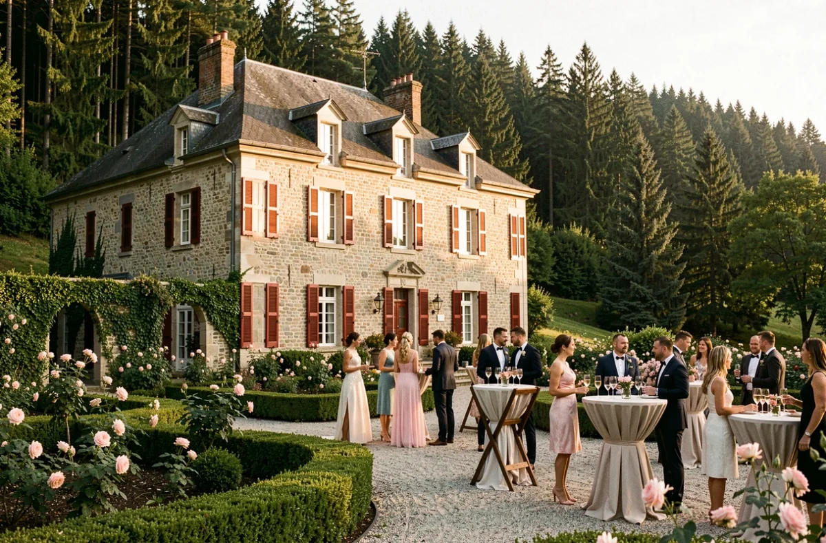 Domaine du Château de Saint-Sixt en Haute-Savoie avec réception de mariage en terrasse et jardins formels