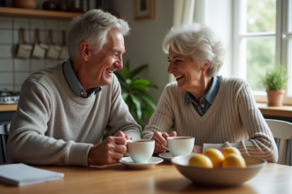 Couple discutant autour d une tasse de thé dans la cuisine