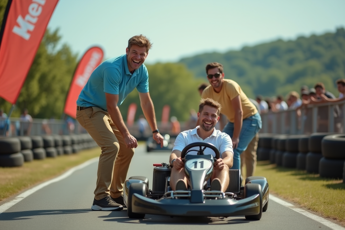 Jeune homme en gokart entouré d