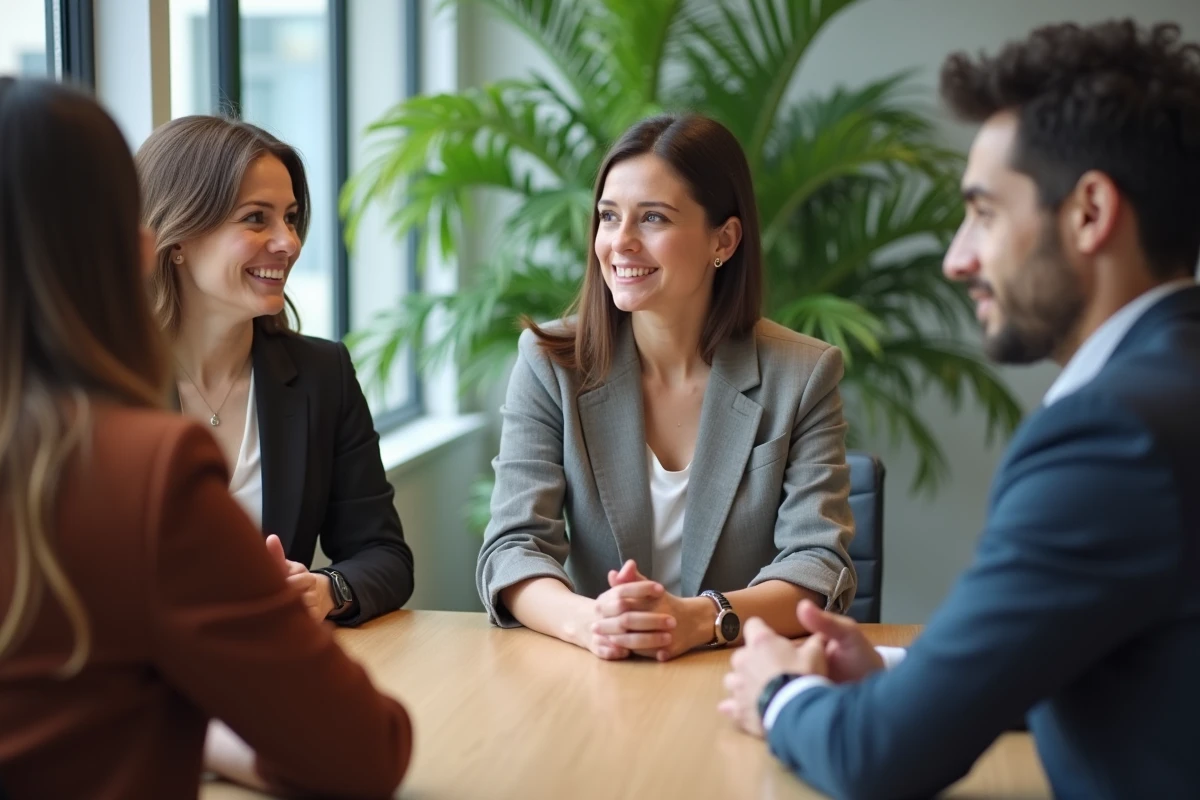 Groupe de trois personnes en entretien professionnel