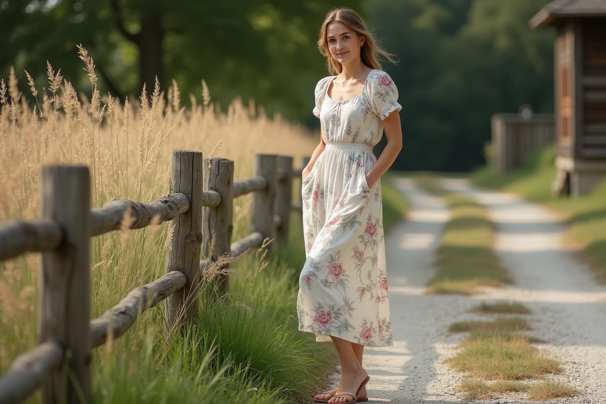 Femme en robe midi près d