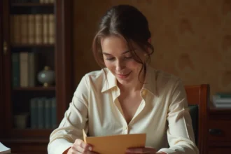 Femme en portrait pensif à son bureau élégant