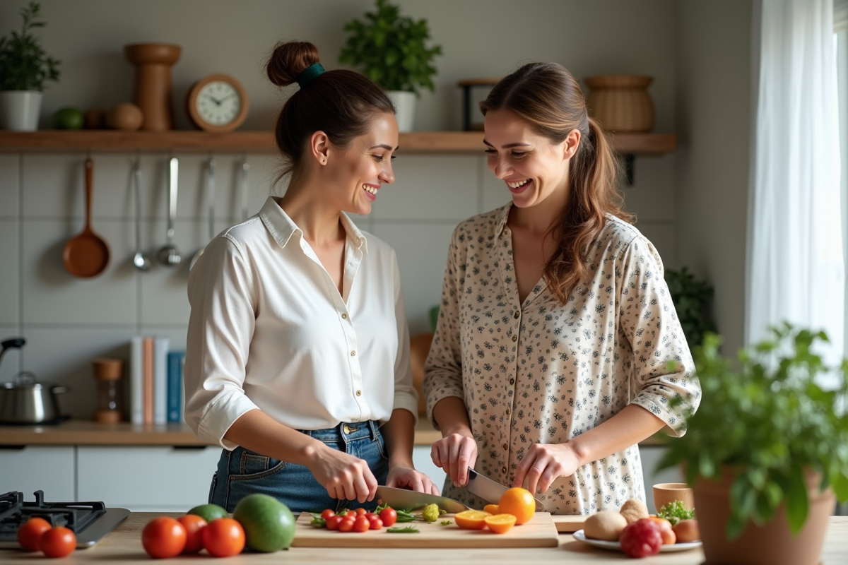 Deux femmes en cuisine préparant un repas ensemble