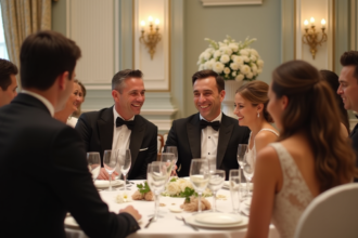 Groupe d'adultes élégants lors d'un jeu de mariage convivial
