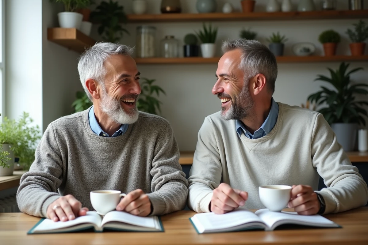 Deux hommes âgés discutant autour d