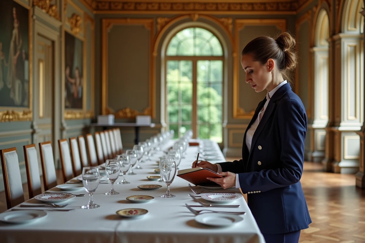 Organisatrice de mariage dans une salle raffinée