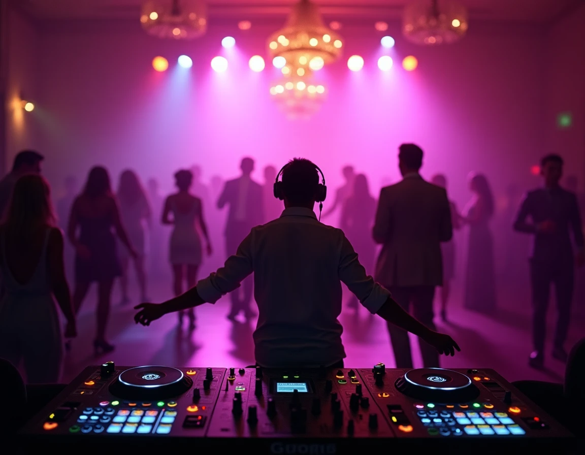 Piste de danse et platines d'un DJ lors d'une réception